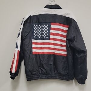 USA American Flag Leather Bomber Jacket